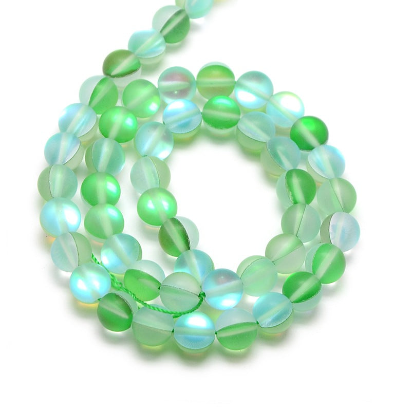 Mermaid Glass Holographic Beads, Half AB Color Plated, Frosted, Round, Spring Green 8mm