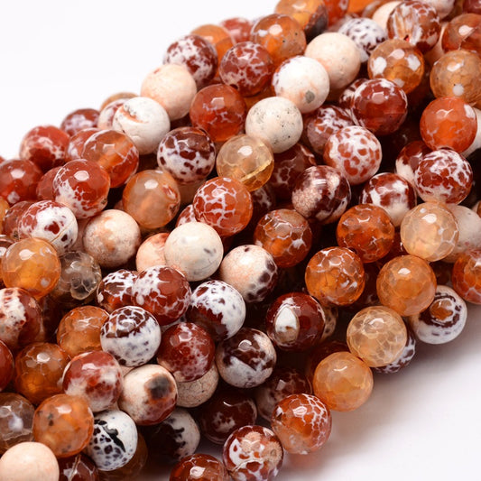 Fire Crackle Agate Faceted Coral 8mm