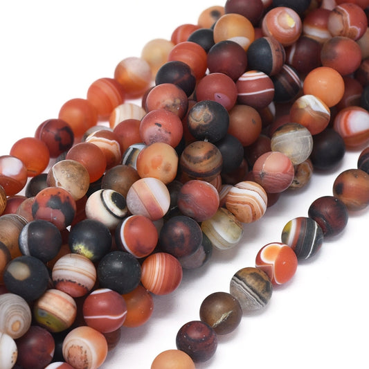 Striped Agate Orange Brown Frosted 8mm