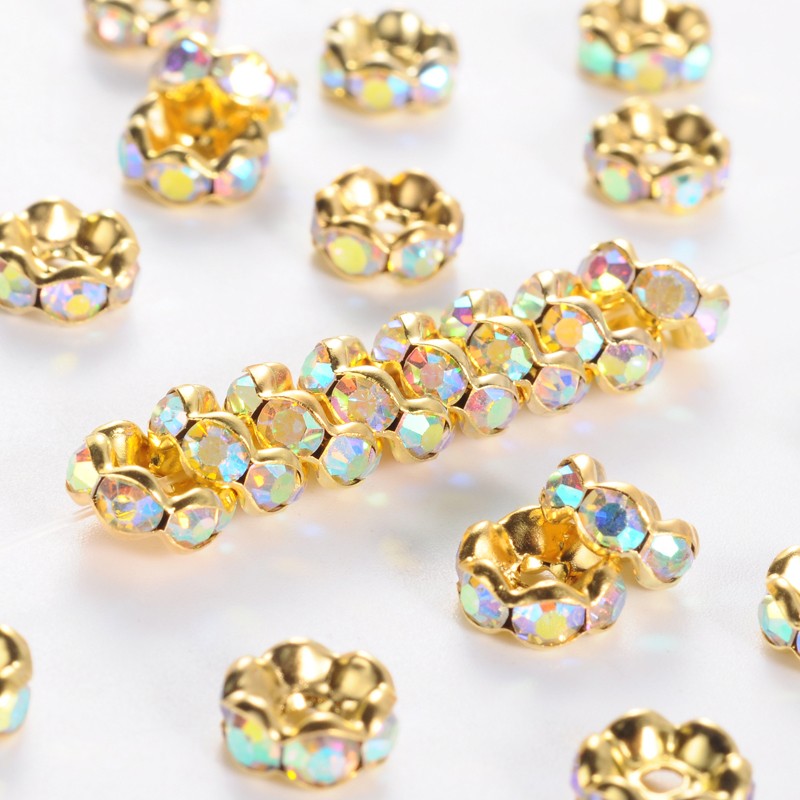 Brass Rhinestone Beads, Grade "A", Rhinestone, Silver Color Plated, Nickel Free about 8mm 10 pack