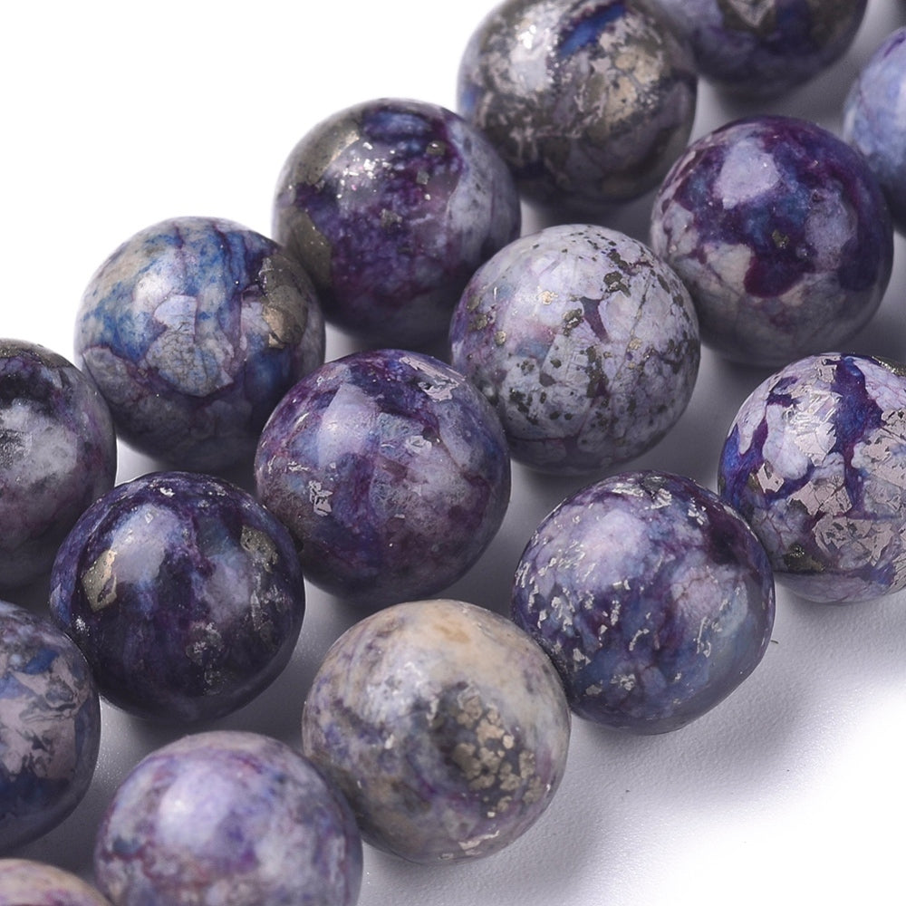 Natural African Pyrite Beads Strands, 8mm Purple and Green