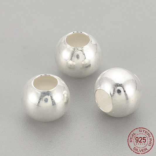 925 Sterling Silver Beads, Round, 5 Pack