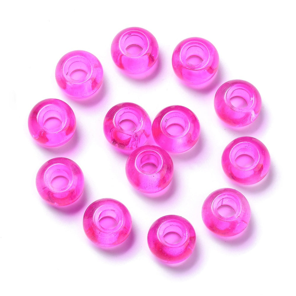 Glass European Beads, Large Hole Beads, Rondelle, Magenta, 15x10mm