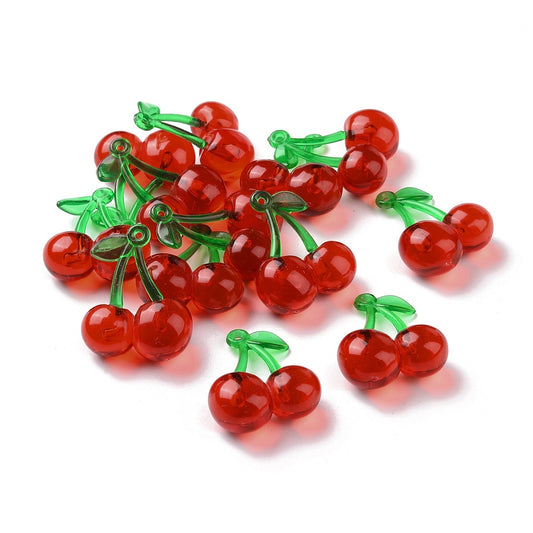 Transparent Acrylic Pendants, Cherry, Red  2PK