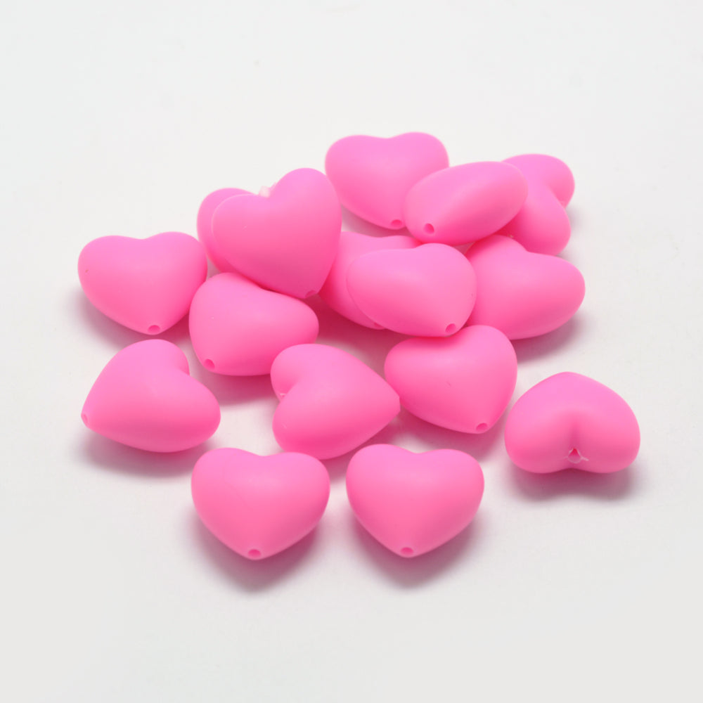 Food Grade Eco-Friendly Silicone Focal Bead; Heart, Deep Pink