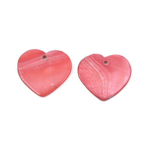 Freshwater Shell Heart Pendants Dyed Pink 2 Pack