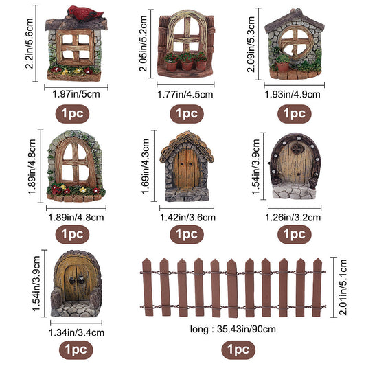 Gorgecraft Resin Dollhouse Building Accessories, including Imitation Wood Door, Window ; Garden Fence, for Micro Landscape Decoration, Mixed Color