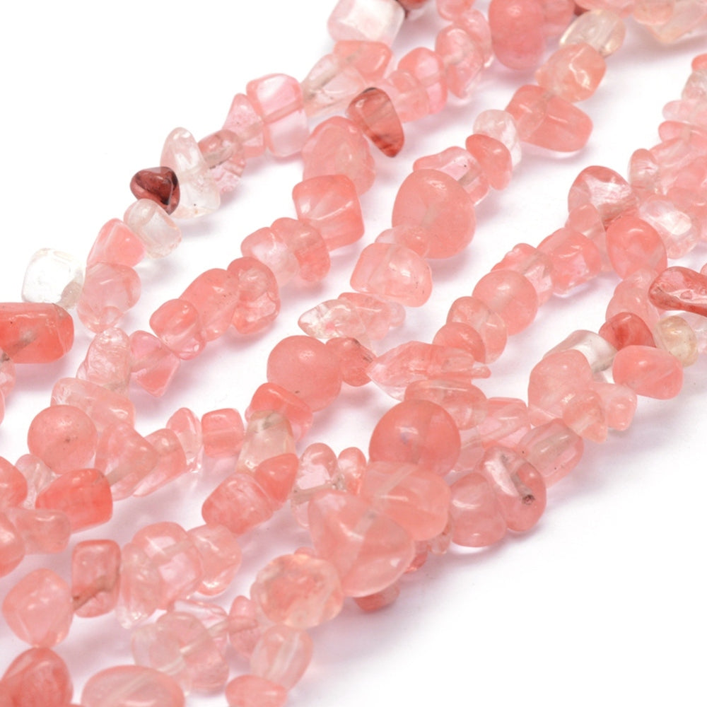 Cherry Quartz Glass Beads Strands, Chip, Size: about 5~8mm