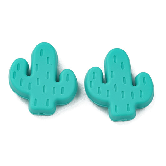 Food Grade Eco-Friendly Silicone Beads, Cactus, Medium Turquoise