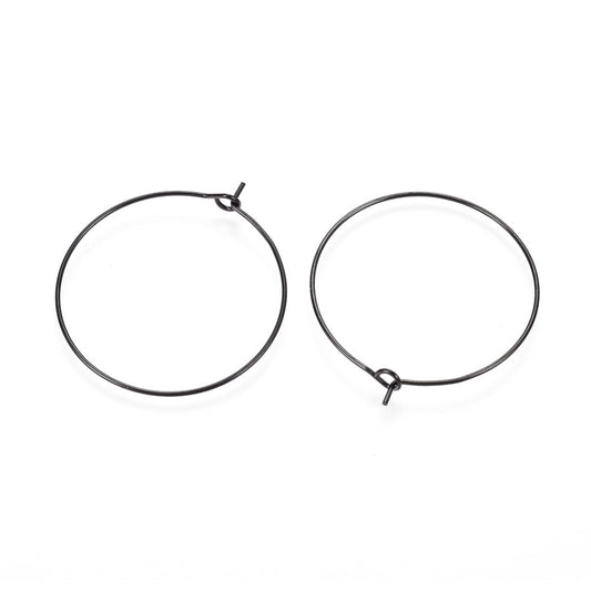 316L Surgical Stainless Steel Hoop Earring Findings, Wine Glass Charms Findings, Black 1 PAIR
