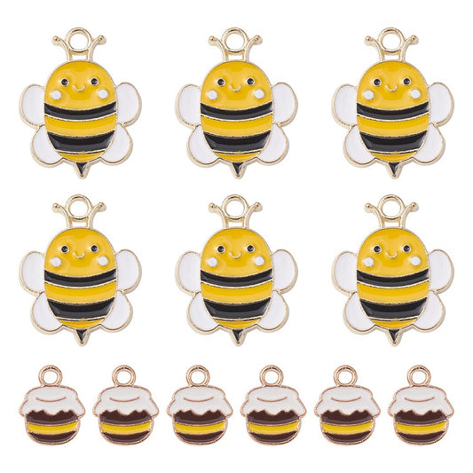 Alloy Enamel Pendants, Bee & Honey Jar: Charm, Golden, Gold Size:  Bee: about 23x18x1.5mm