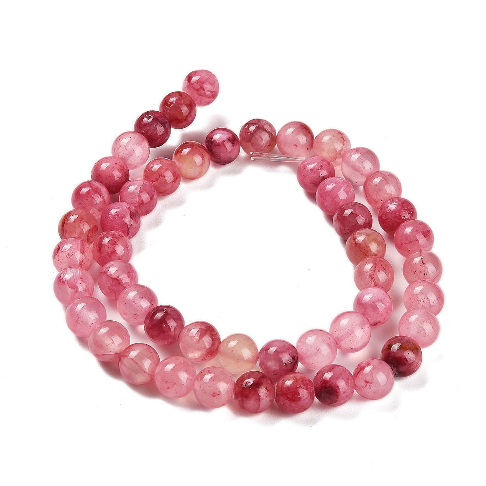 Natural Green Jade Beads Strands, Round, Dyed, Cerise, 8mm