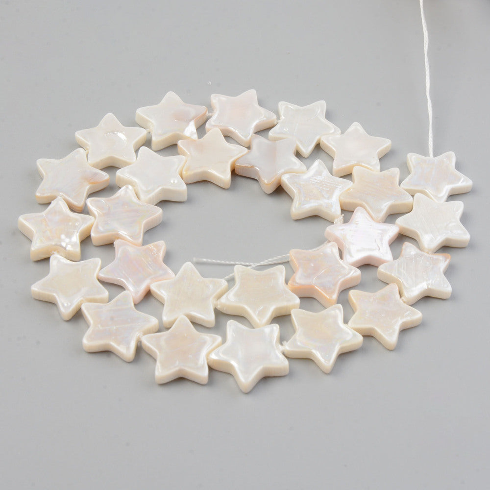 Freshwater Shell Beads – Electroplated Star Shape 15x15x3mm (27pcs/Strand) The Pink Bead Shop