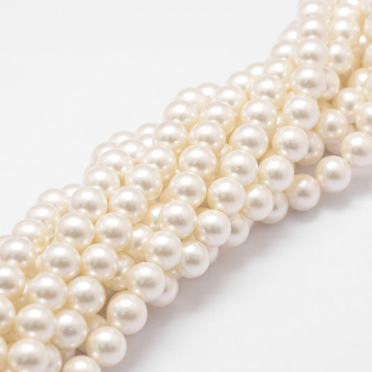 Shell Pearl Bead Strands, Grade A, Round, Floral White 8MM