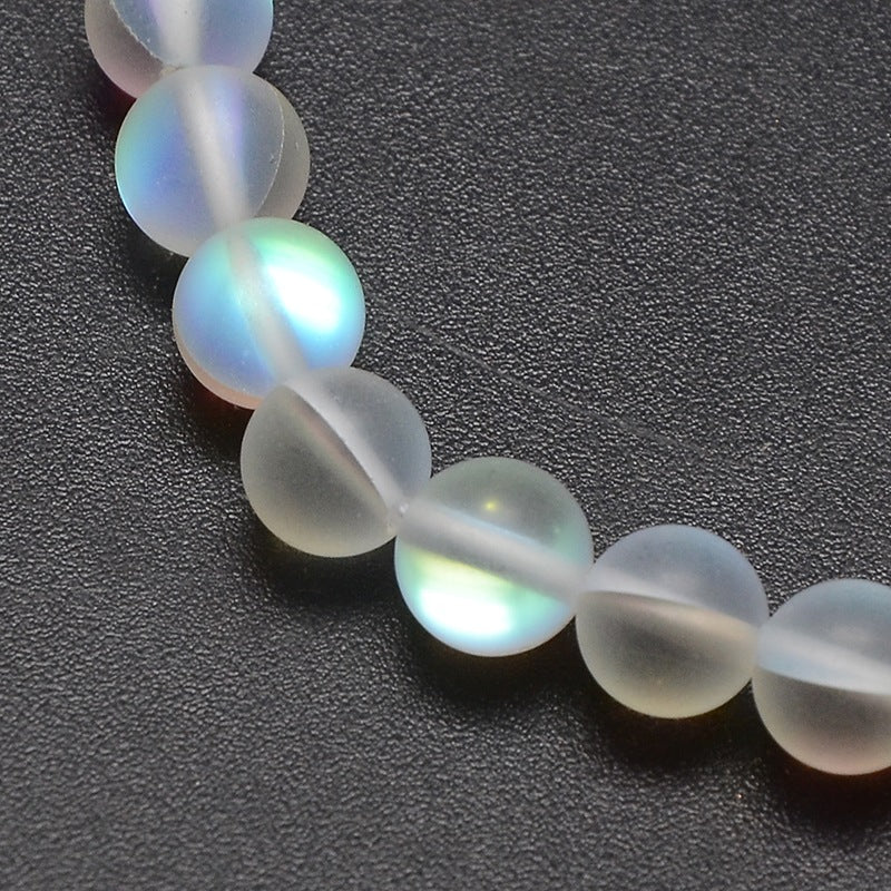 Holographic Beads, Half AB Color Plated, Frosted, Round, White 8mm