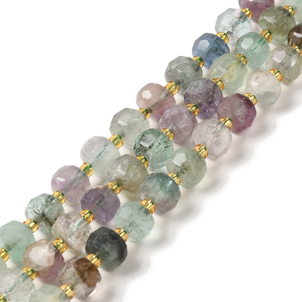 Fluorite Beads  Natural Faceted Rondelle 78x56mm (45–46pcs/Strand) The Pink Bead Shop