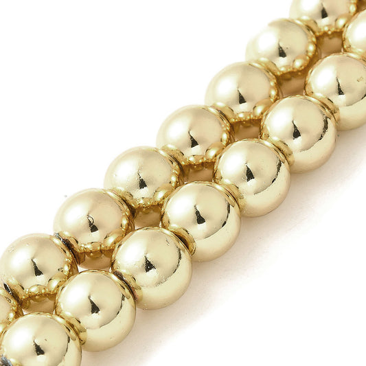 Hematite Beads Strands, Grade AAA, Round, Light Gold Plated Magnetic