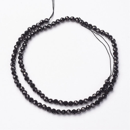 Natural Black Spinel Bead Strands, Faceted, Round Size: about 4mm