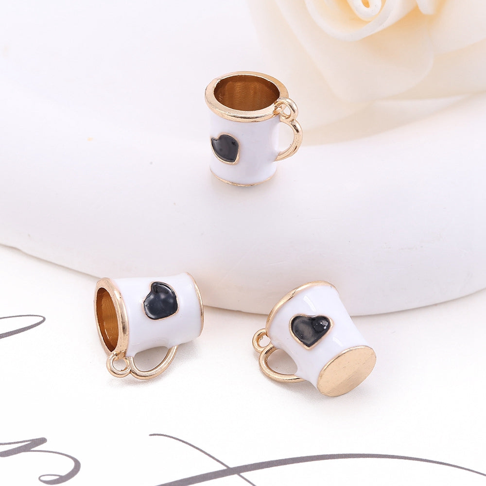 Alloy Enamel Mug Cup with Heart Miniature Ornaments, Micro Landscape Home Fairy Garden Supplies