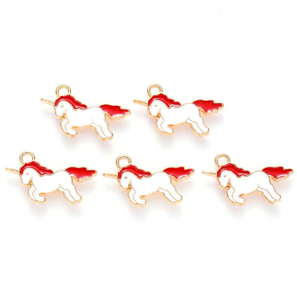 Unicorn Enamel Charm Sky Blue, Pink, Red, Purple 2PK