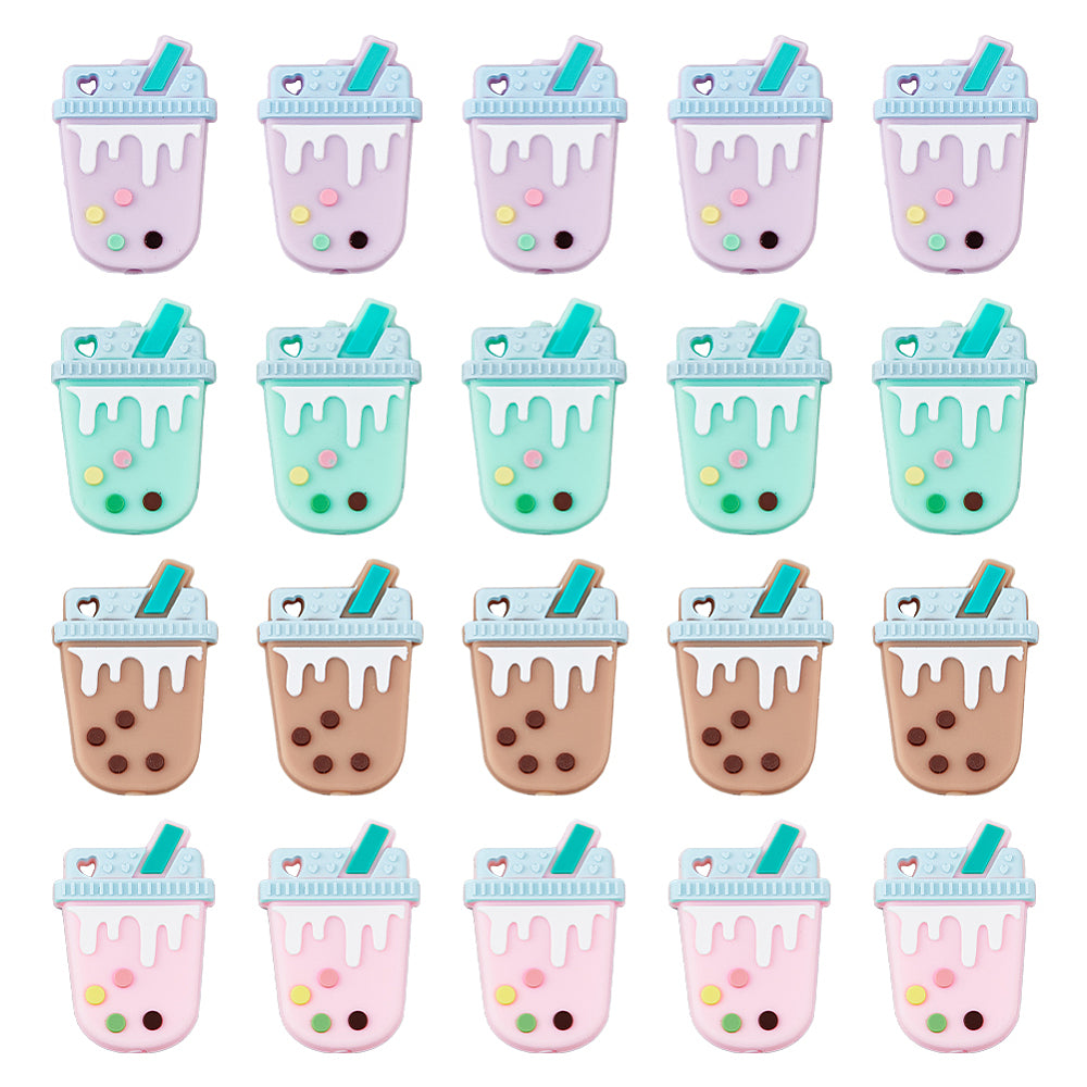 Silicone Focal Beads, Bubble Tea/Boba Milk Tea, Mixed Color