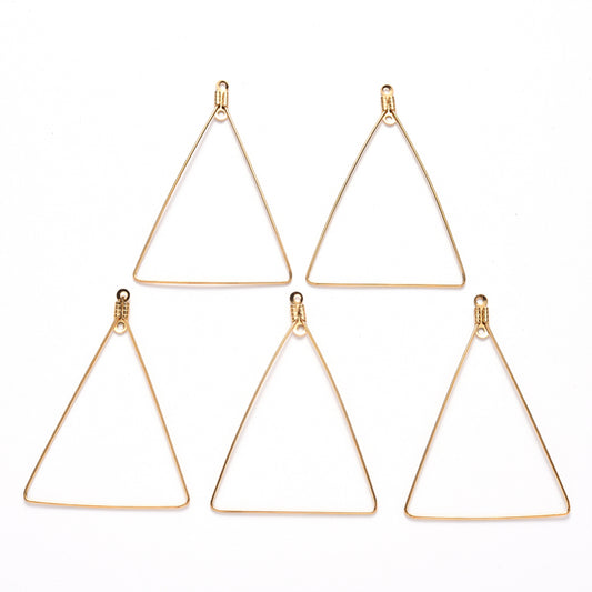 Vacuum Plating 304 Stainless Steel Wire Pendants, Hoop Earring Findings, Triangle, Golden 2 Pack