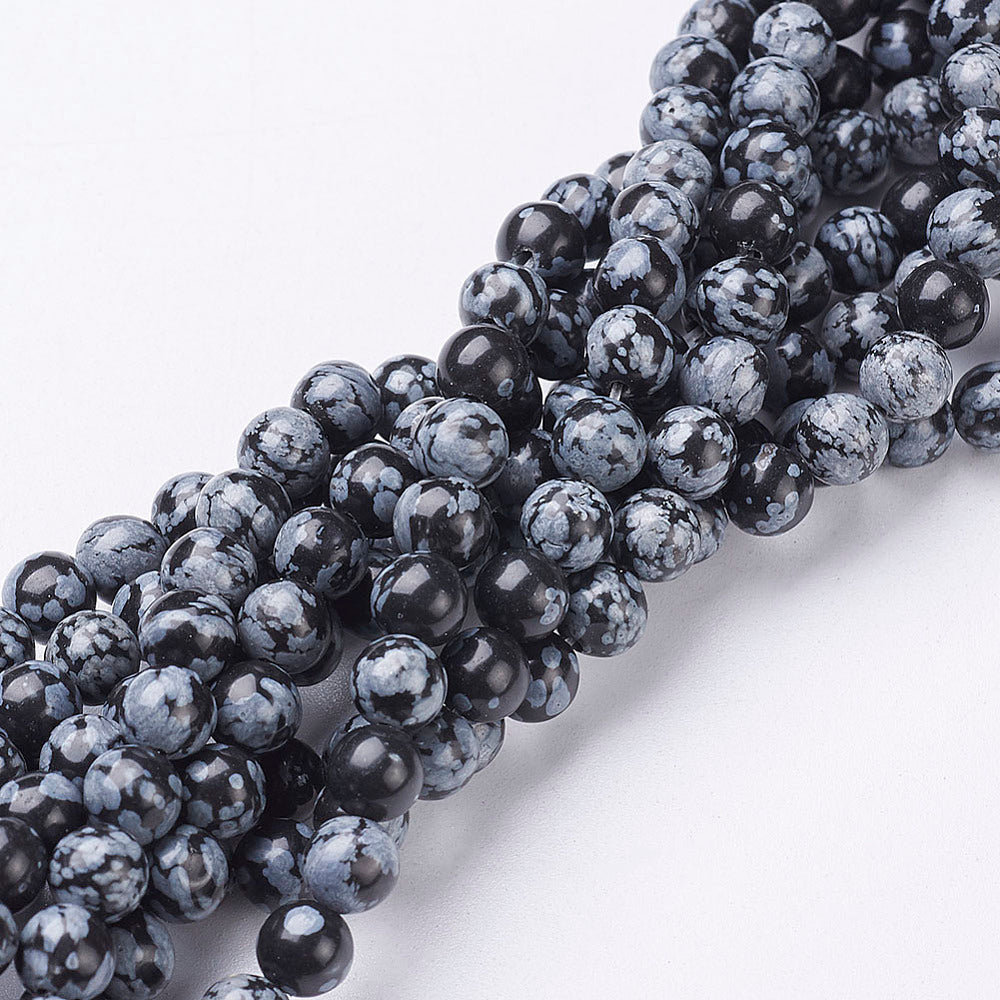 Natural Snowflake Obsidian Round Beads Strands, Asst Sizes