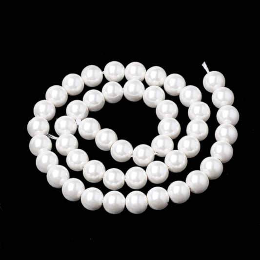 Shell Pearl Beads Strands, Round, White 10MM