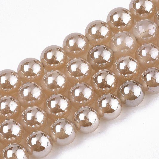 Agate Blanched Almond 8mm Electroplated