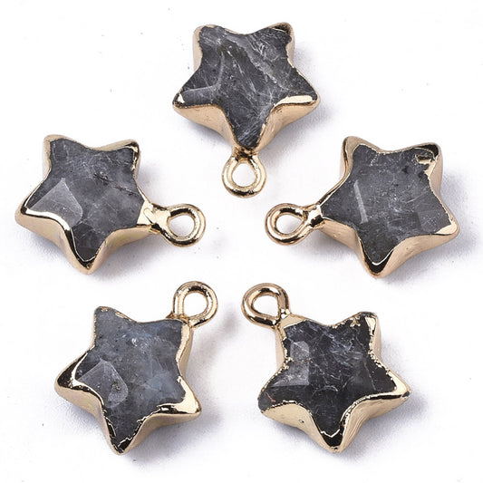 Natural Faceted Gemstone Star Pendants with gold edge