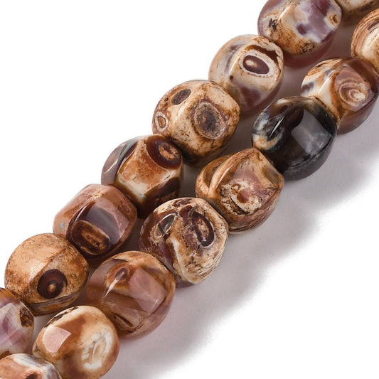 Natural Fire Crackle Agate Beads  Fig Shape 8x7.5–8mm (46pcs/Strand) The Pink Bead Shop