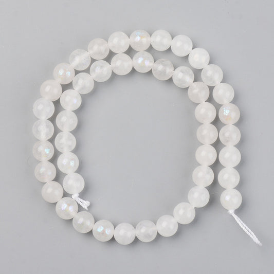 Electroplated Natural White Moonstone Beads Strands, Round 8mm