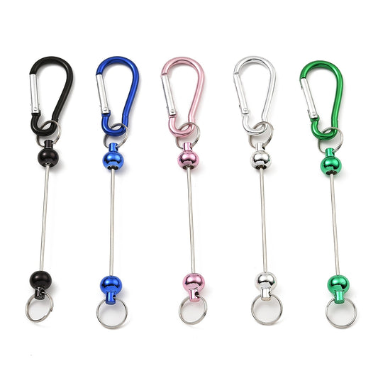 Aluminum Climbing Carabiner Keychain Clasps – Beadable Iron Clasps, Mixed Colors, 146mm (5pcs Set) The Pink Bead Shop