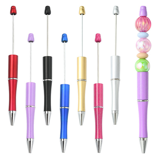 7 Colors Plastic Beadable Pens, Shaft Black Ink Ballpoint Pen, for DIY Pen Decoration, Mixed Color