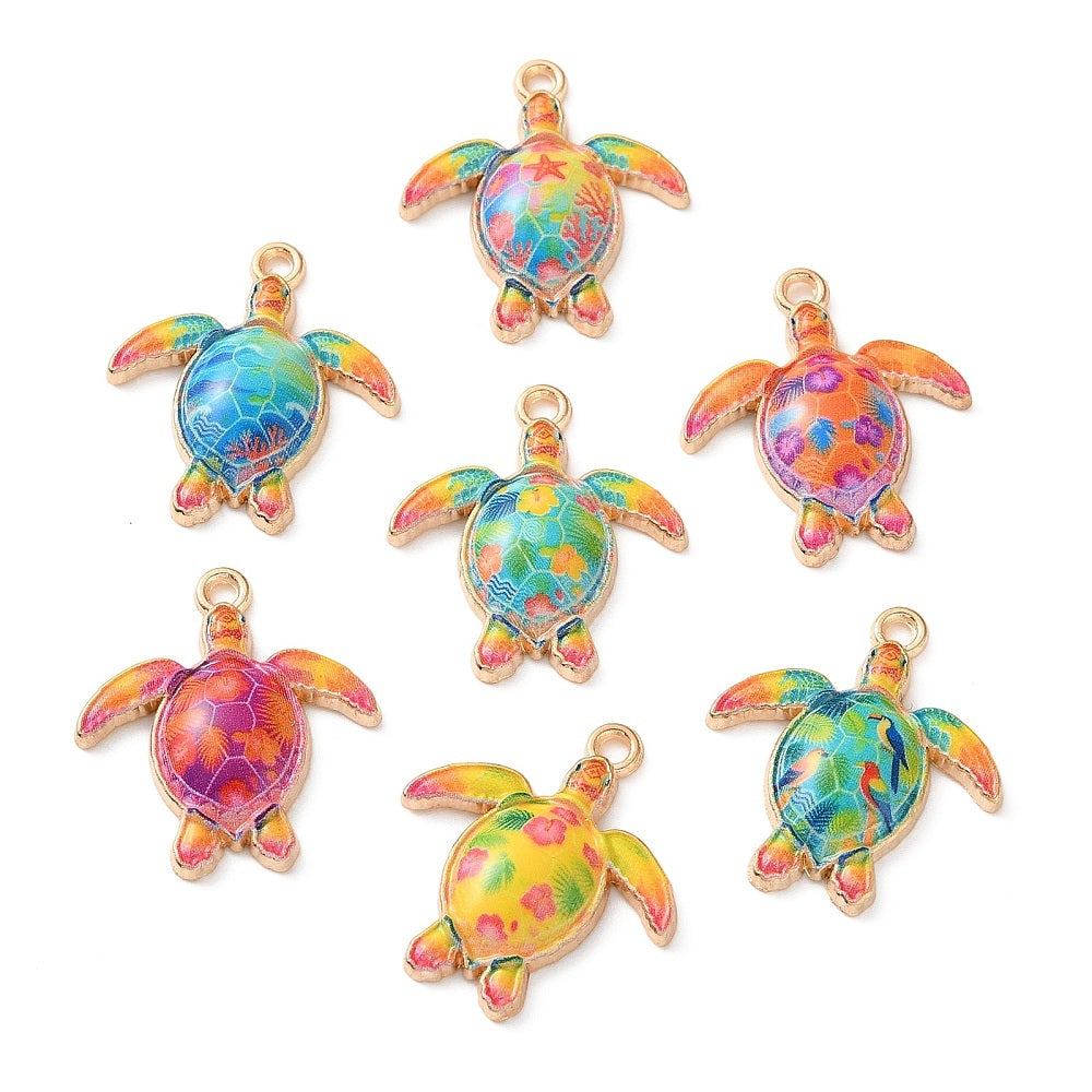 Printed Alloy Turtle Pendants – Mixed Colours, 5 Pack | The Pink Bead Shop Canada