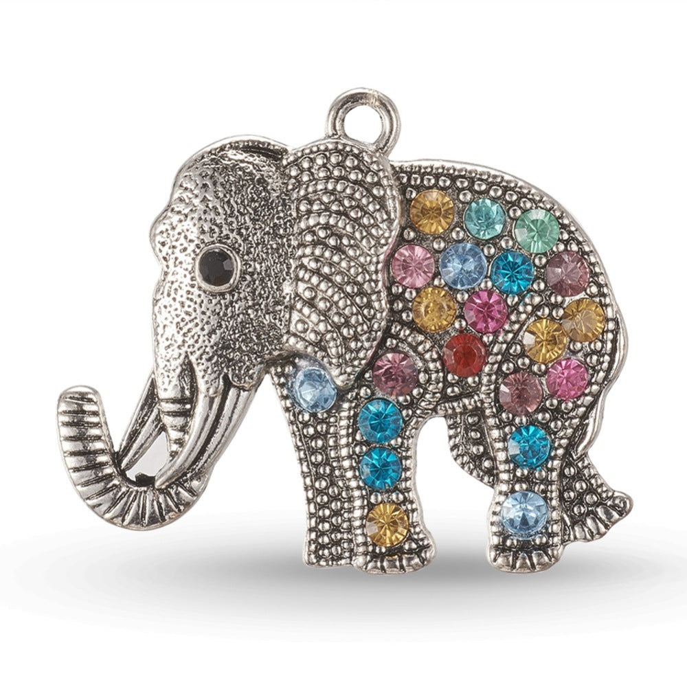 Elephant, Antique Silver, Colorful Tibetan Style Alloy Rhinestone Big Pendants