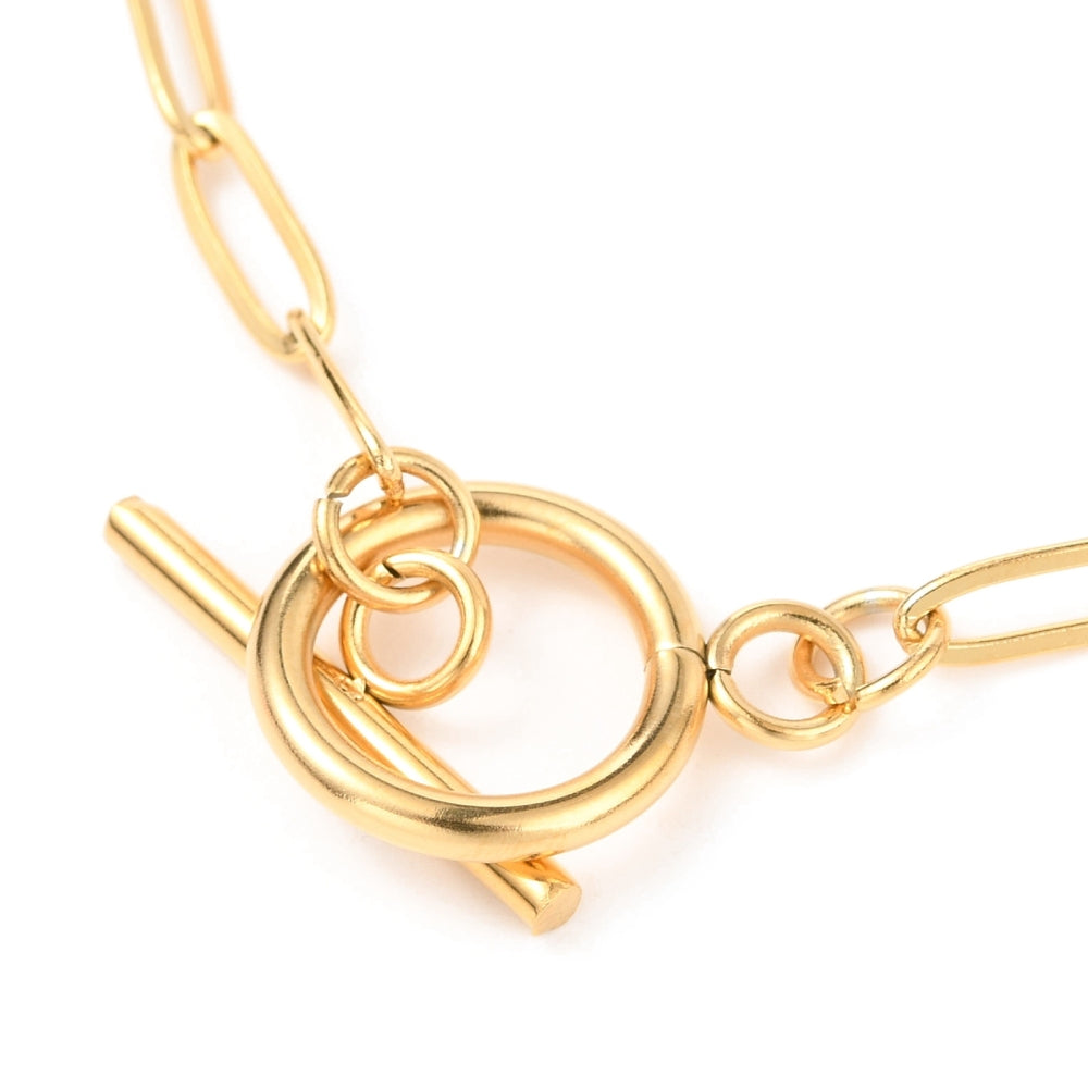 Golden Paperclip Chain Bracelet – PVD Stainless Steel with Toggle Clasp, Unisex, 7-7/8 inch (20cm) The Pink Bead Shop