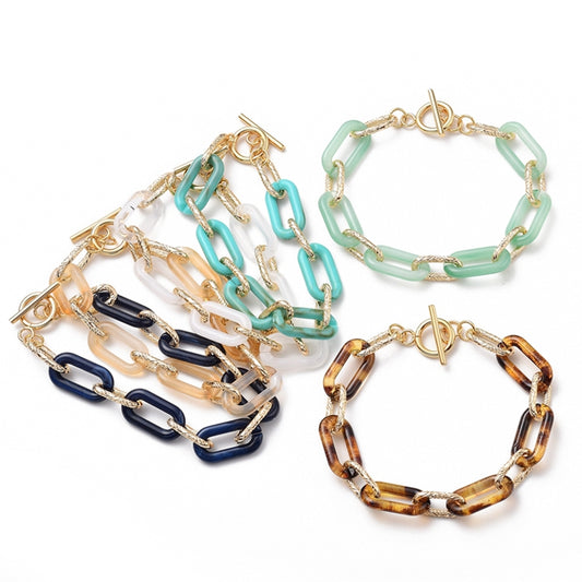 Mixed Color Acrylic & Aluminum Paperclip Chain Bracelet – Stainless Steel Toggle Clasp, 7-3/4 inch (19.8cm) The Pink Bead Shop