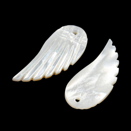 Natural White Shell Angel Wing Charms 25x10mm 2 Pack | The Pink Bead Shop Canada