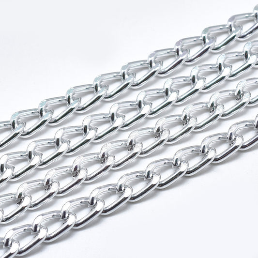 Silver Diamond Cut Aluminum Curb Chain – 8.5x5.5mm Sold by the meter| The Pink Bead Shop Canada