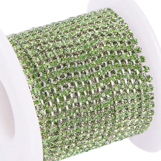Brass Rhinestone Strass Chain Peridot Silver Plated | Sold by the Yard | The Pink Bead Shop Canada
