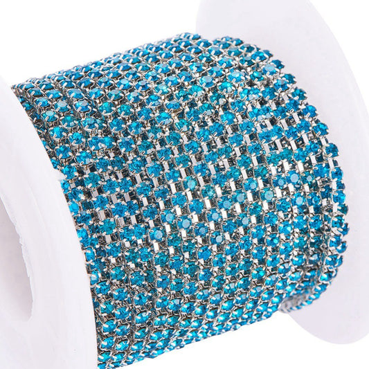 Brass Rhinestone Strass Chain Blue Zircon Silver Plated | Sold by the Yard | The Pink Bead Shop Canada