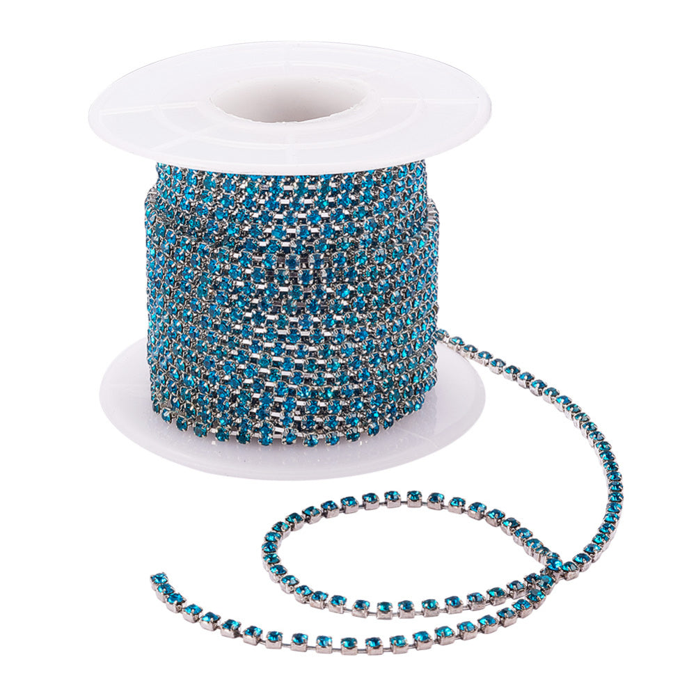 Brass Rhinestone Strass Chain Blue Zircon Silver Plated | Sold by the Yard | The Pink Bead Shop Canada