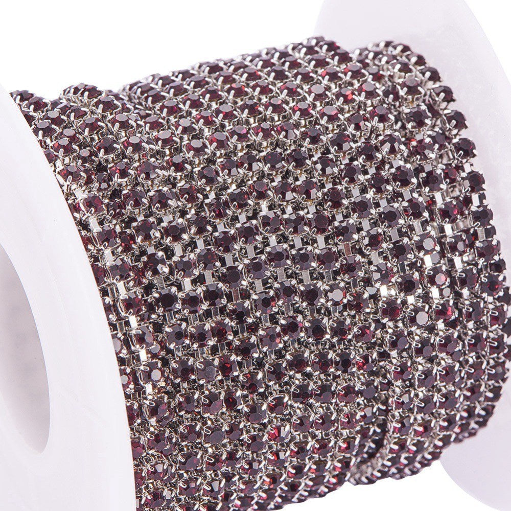 Brass Rhinestone Strass Chain Amethyst Silver Plated | Sold by the Yard | The Pink Bead Shop Canada