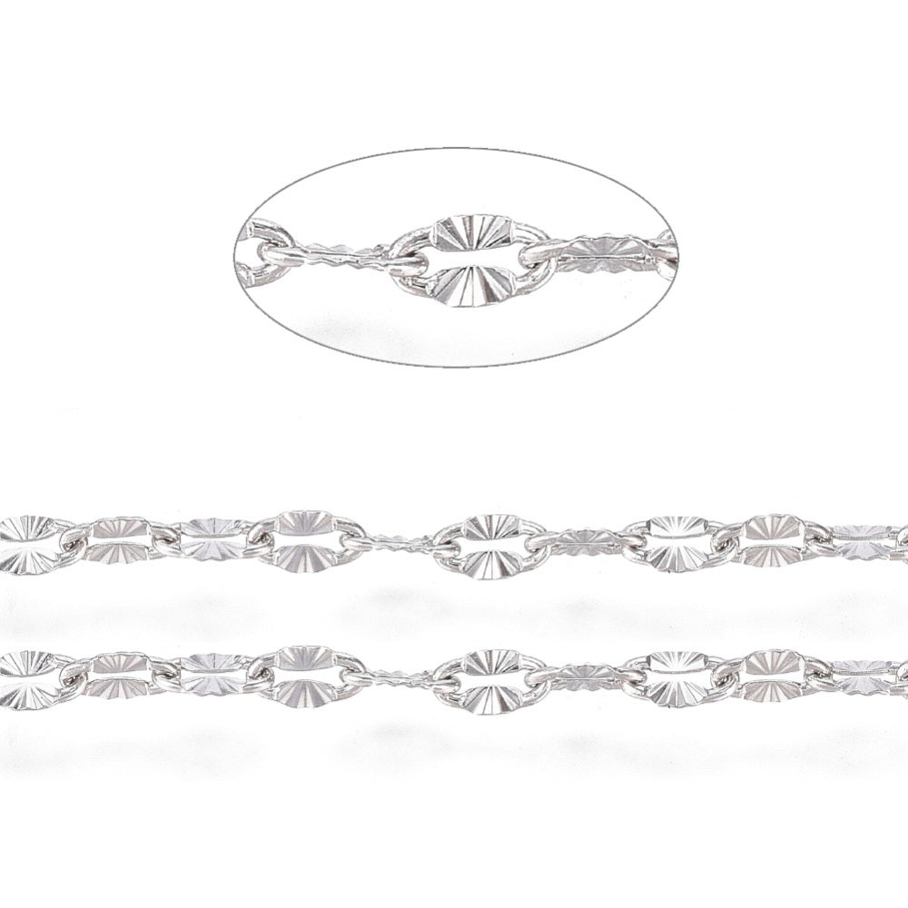 Tarnish Resistant 304 Stainless Steel Textured Oval Chain – 4–4.5mm Sold by the meter| The Pink Bead Shop Canada