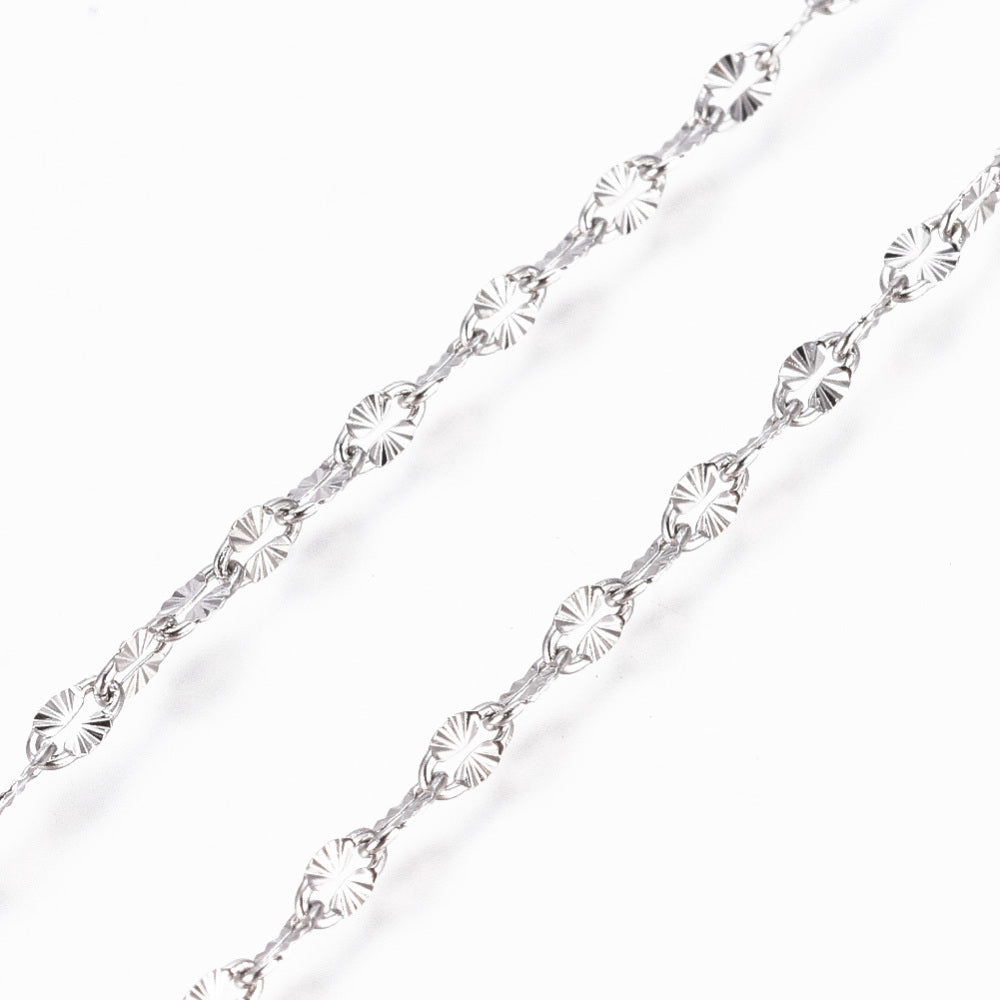 Tarnish Resistant 304 Stainless Steel Textured Oval Chain – 4–4.5mm Sold by the meter| The Pink Bead Shop Canada