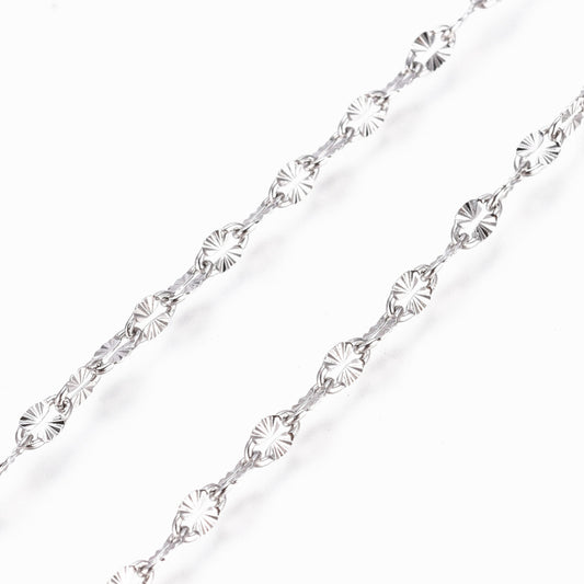 Tarnish Resistant 304 Stainless Steel Textured Oval Chain – 4–4.5mm Sold by the meter| The Pink Bead Shop Canada