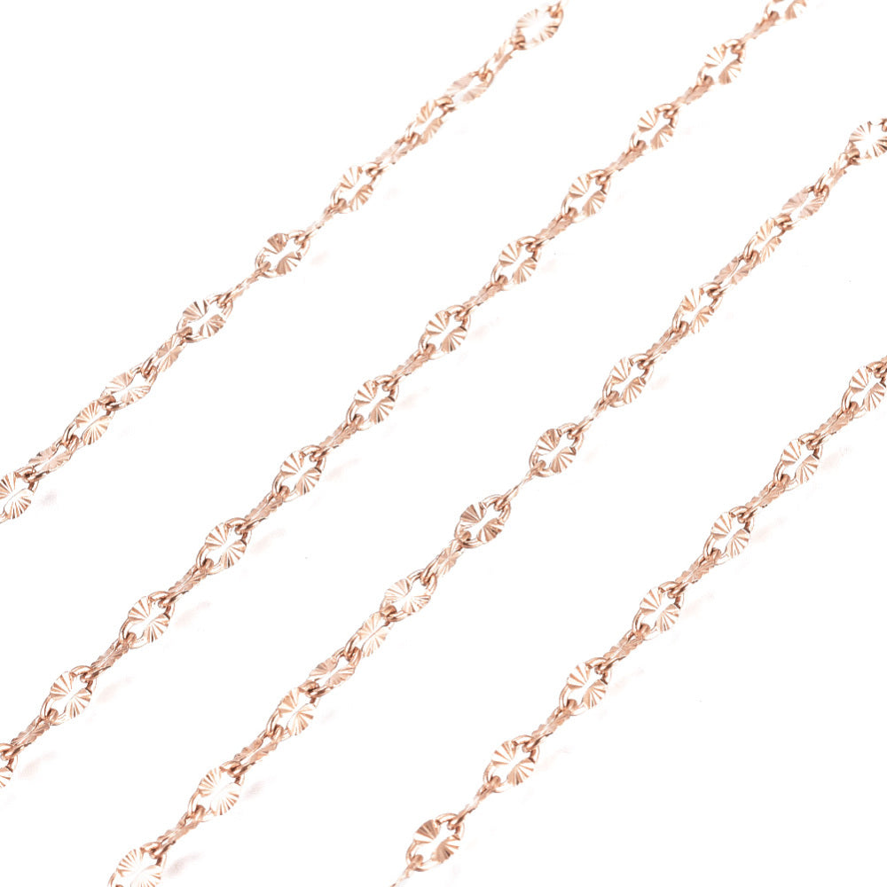 Rose Gold 304 Stainless Steel Textured Oval Chain – 4–4.5mm | The Pink Bead Shop Canada