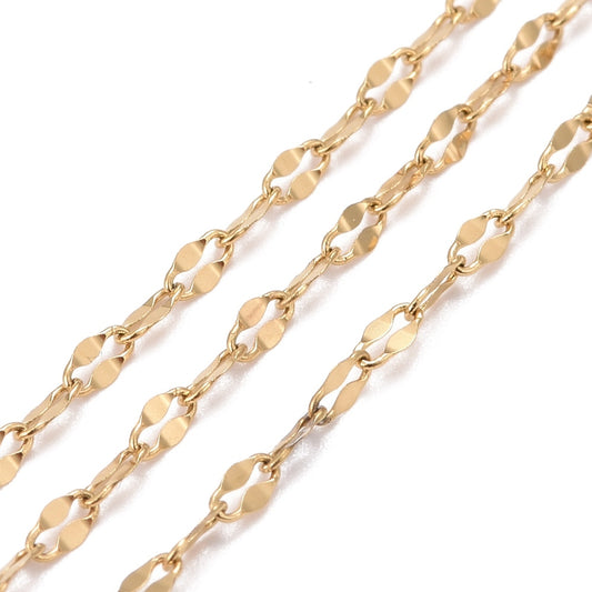 Long-Lasting 304 Stainless Steel Dapped Link Chain PVD plated – Gold Sold by the meter | The Pink Bead Shop Canada