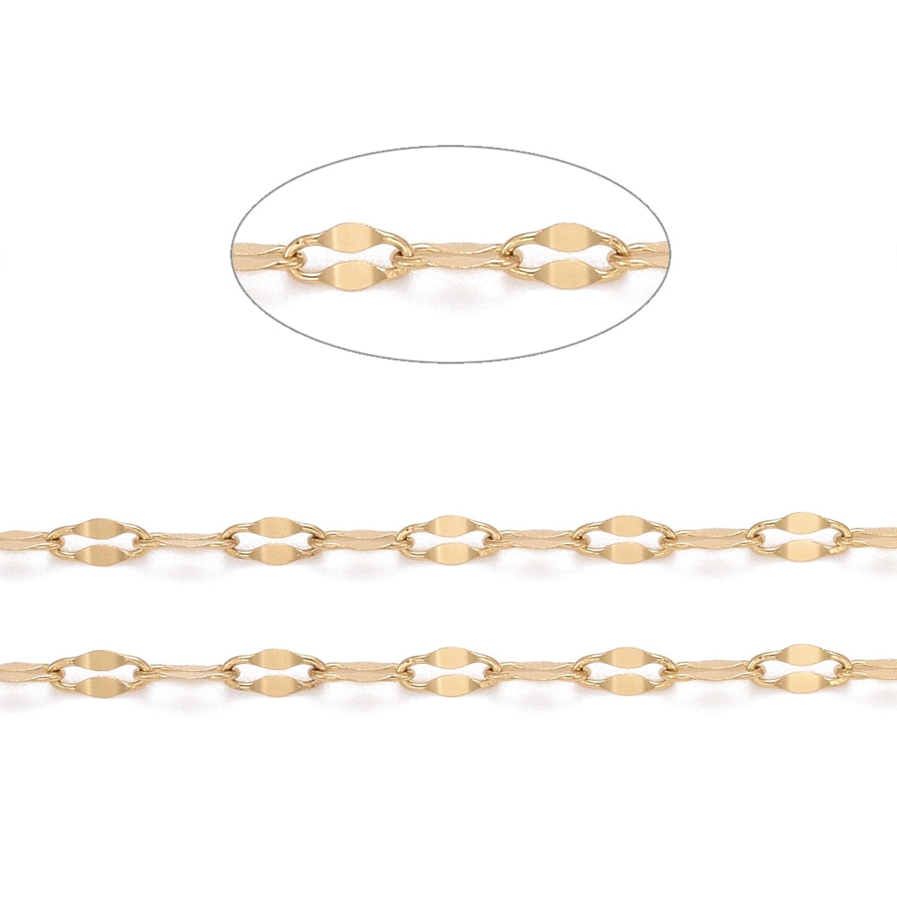 Long-Lasting 304 Stainless Steel Dapped Link Chain PVD plated – Gold Sold by the meter | The Pink Bead Shop Canada